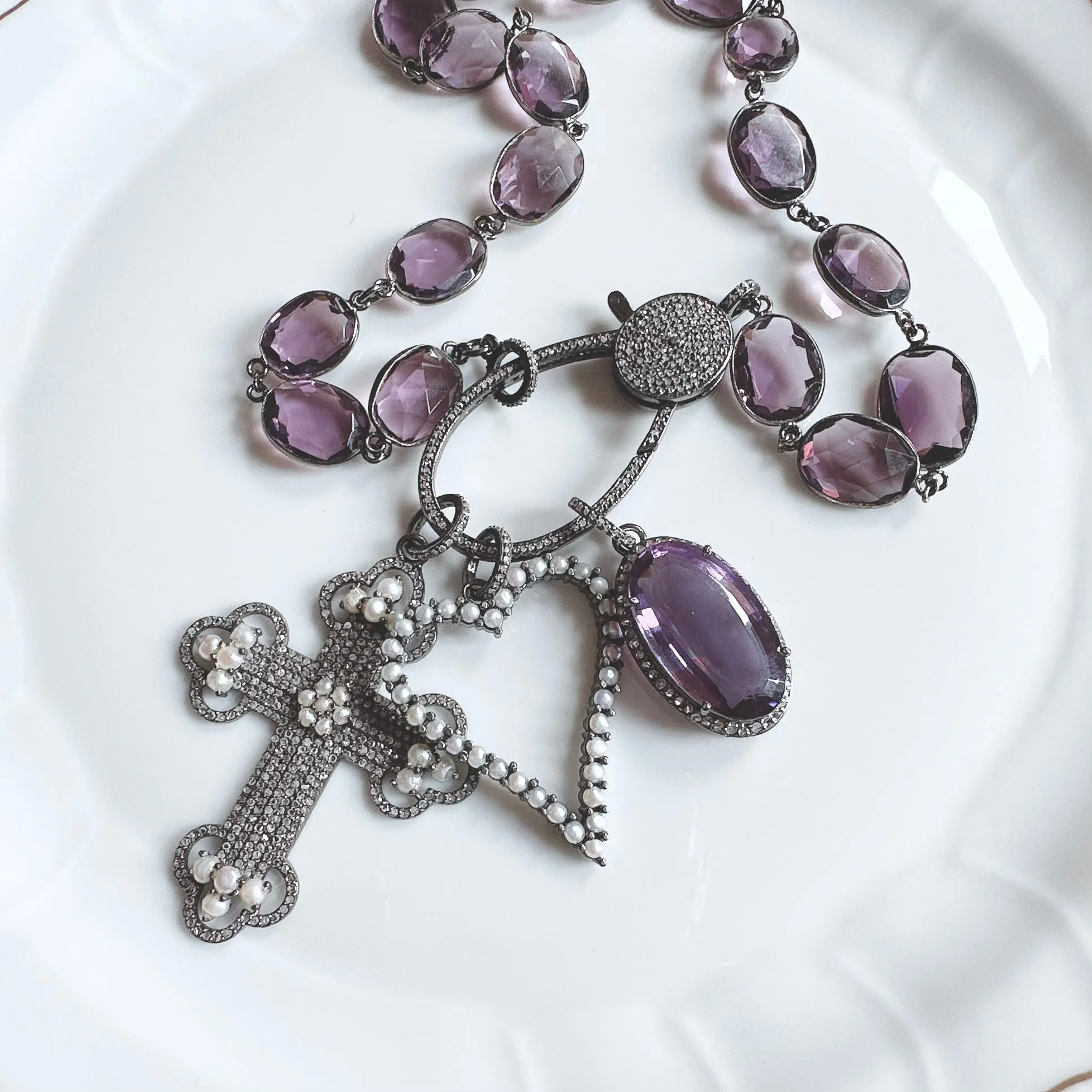 Amethyst Necklace with Pave Diamond Lock