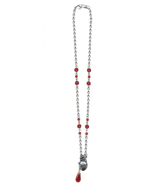 Anatomical Heart Necklace with Red Beads