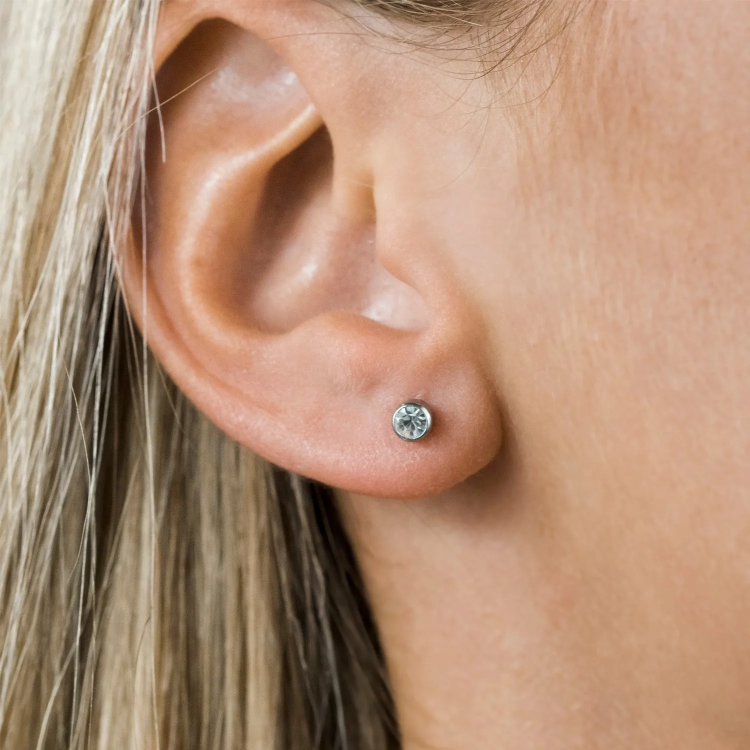 April Birthstone Bezel Stainless Steel Earrings