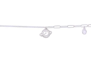 Asfour Curb & Paperclip Chain Bracelet With Watch Design In 925 Sterling Silver BR0459