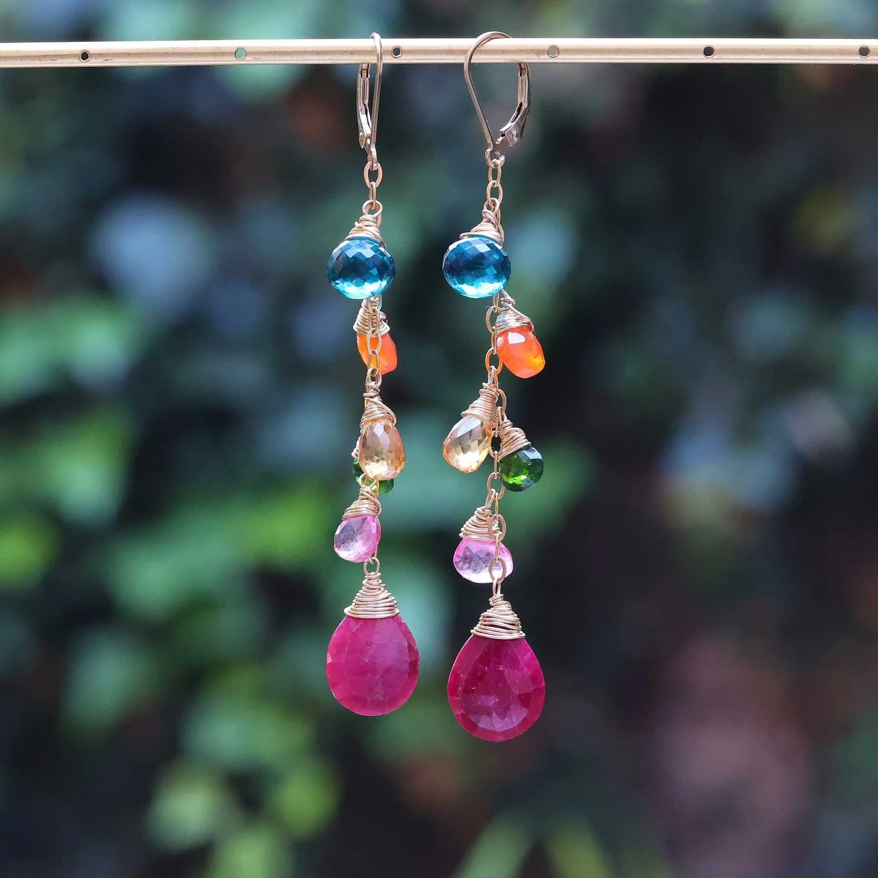 Barcelona Summer - Topaz Ruby and Onyx Multi-Gemstone Gold Earrings