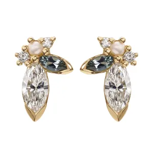 Big Sprout Marquise Diamond & Sapphire Earrings