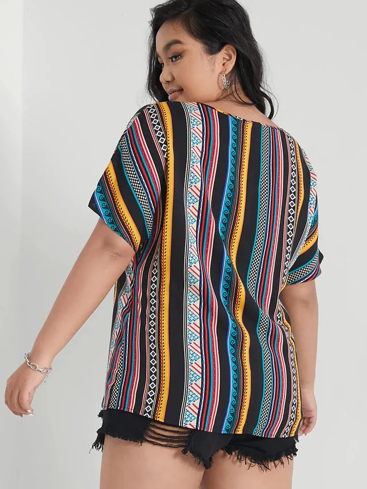 BLOOMCHIC GEO PRINT VERTICAL STRIPES BLOUSE