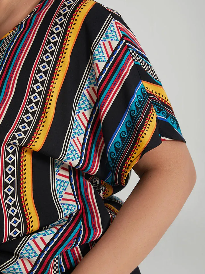 BLOOMCHIC GEO PRINT VERTICAL STRIPES BLOUSE
