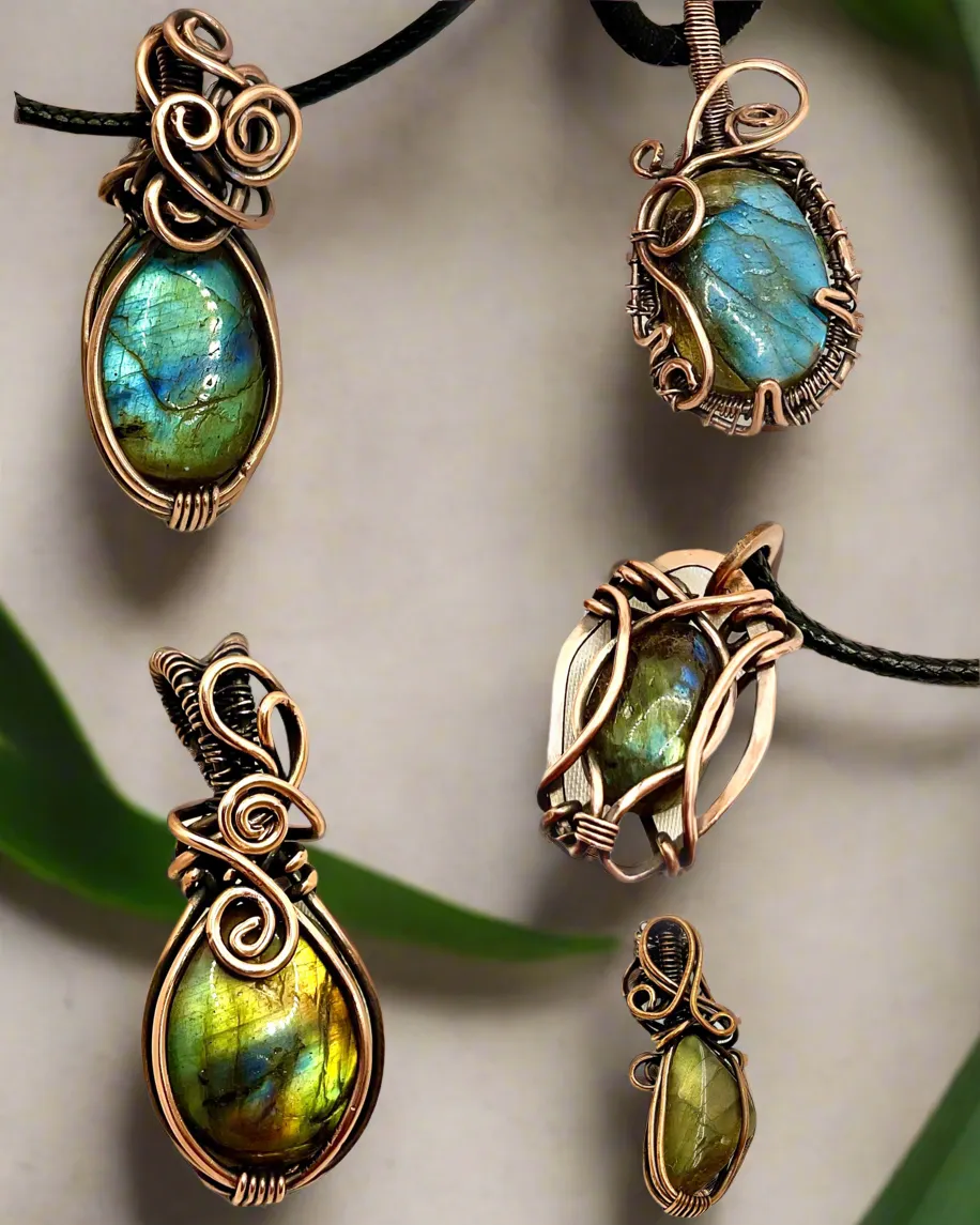 Blue & Green Labradorite Mini Wire Wrapped Pendants