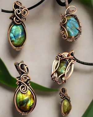 Blue & Green Labradorite Mini Wire Wrapped Pendants
