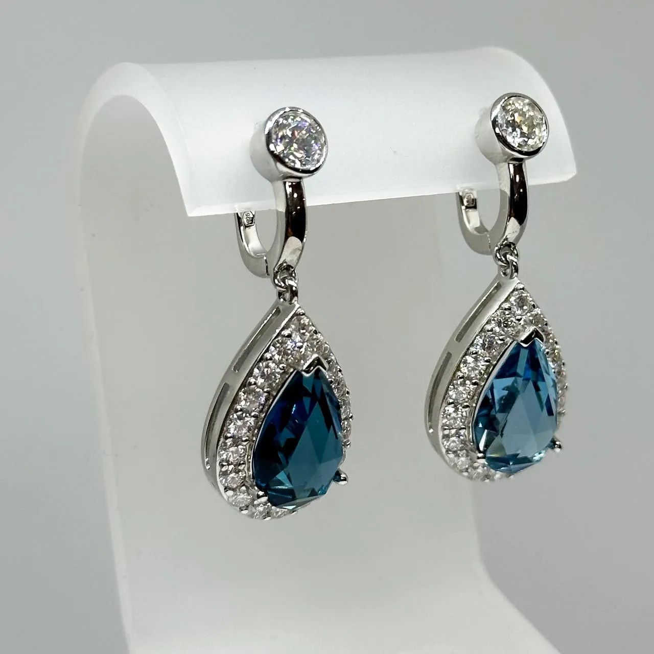 Blue Topaz & Moissanite Earrings Silver 925