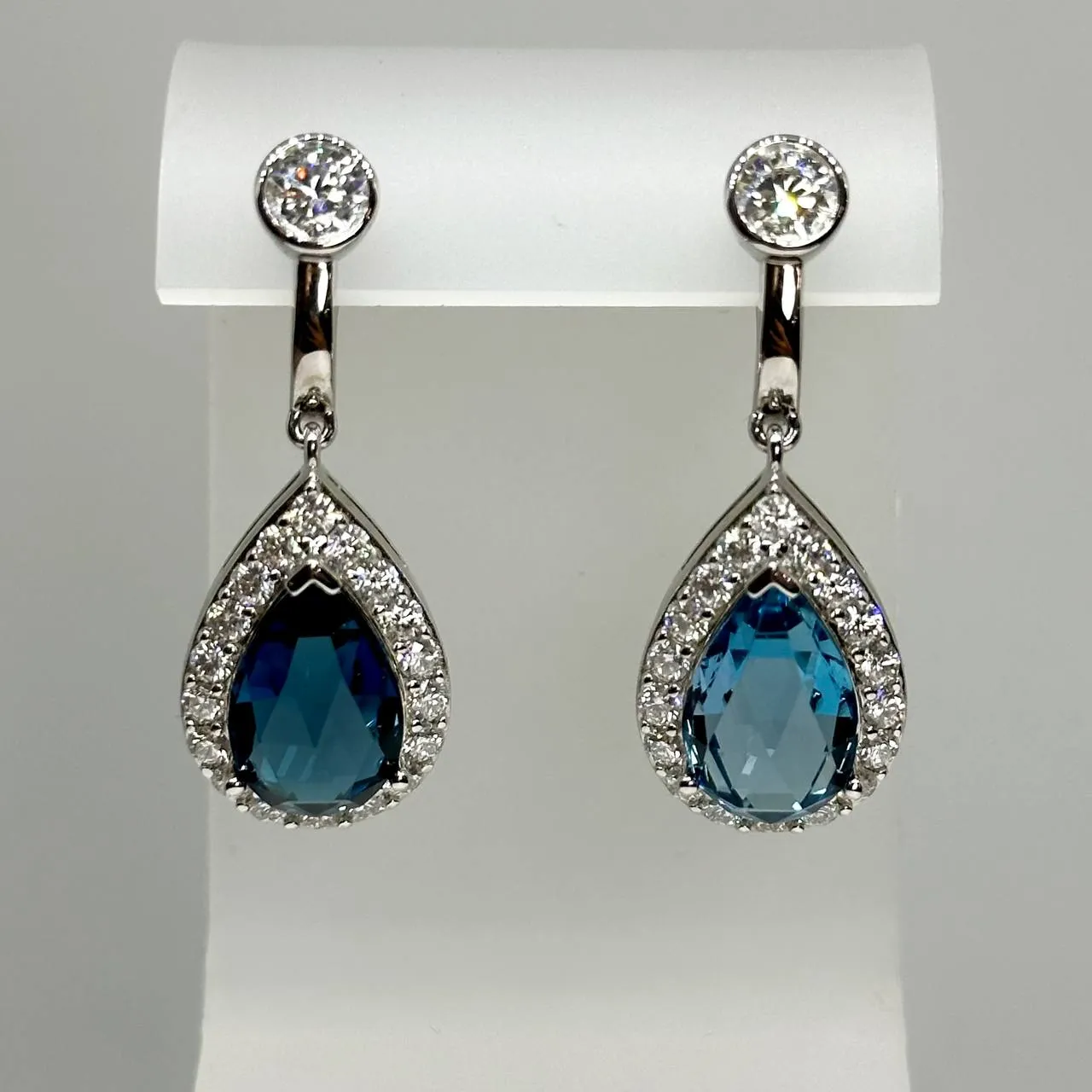 Blue Topaz & Moissanite Earrings Silver 925