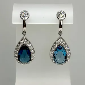 Blue Topaz & Moissanite Earrings Silver 925