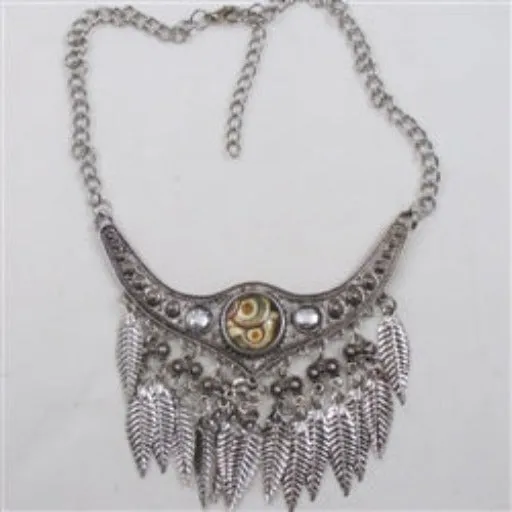 Boho Bib Pendant Necklace  Beige Circle Motif  Focus