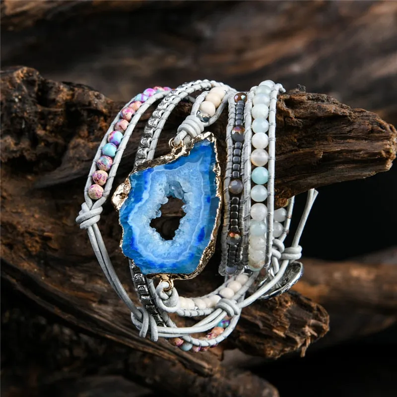 Boho Natural Stones Charm Wrap Bracelets