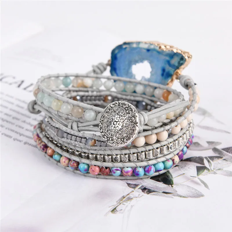 Boho Natural Stones Charm Wrap Bracelets