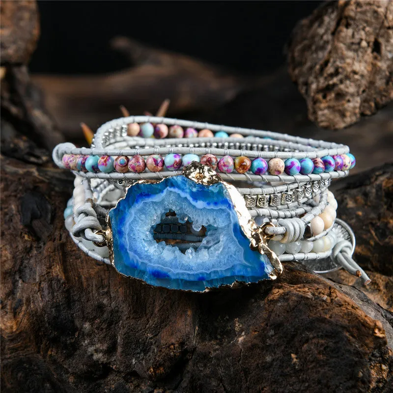 Boho Natural Stones Charm Wrap Bracelets