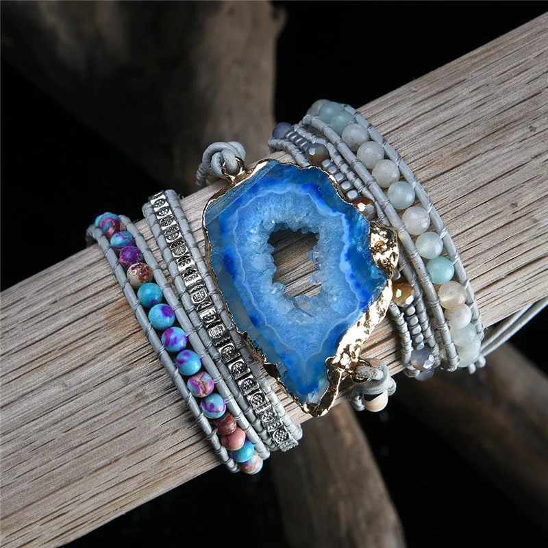 Boho Natural Stones Charm Wrap Bracelets