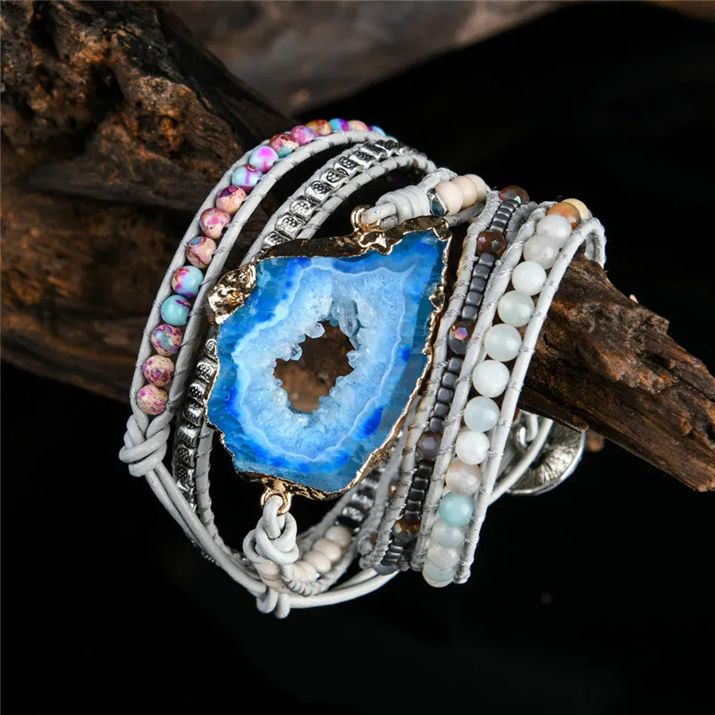 Boho Natural Stones Charm Wrap Bracelets