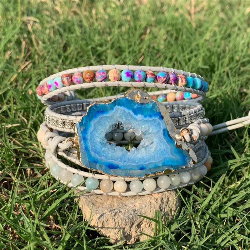 Boho Natural Stones Charm Wrap Bracelets
