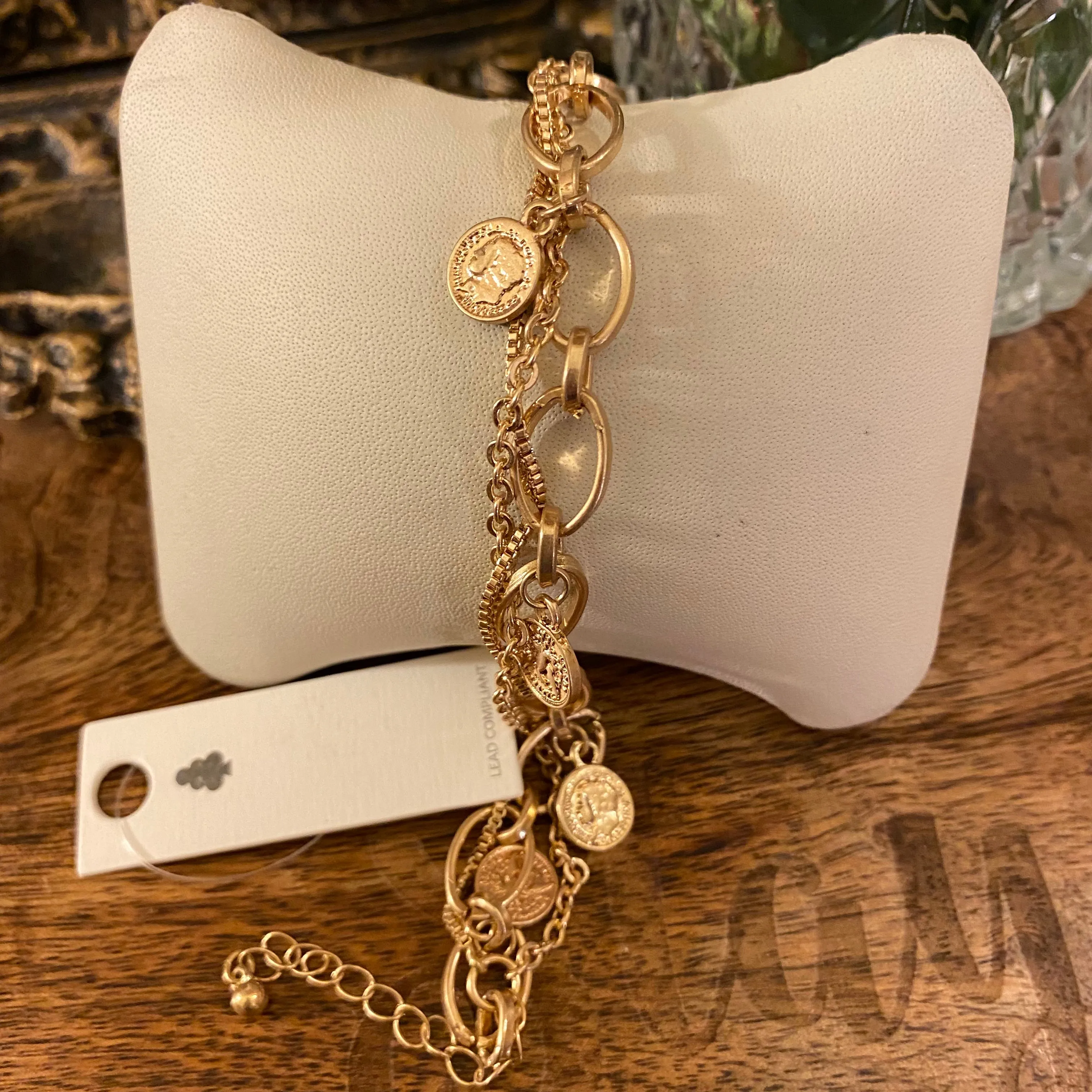 Bracelets - Worn Gold Bracelet 7.5 plus 2 extender with Claw Closure