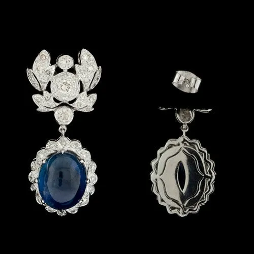Cabochon Sapphire & Diamond Earrings