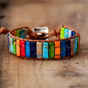 Chakra Bracelet Jewelry Handmade Multi Color Natural Stone Tube Beads