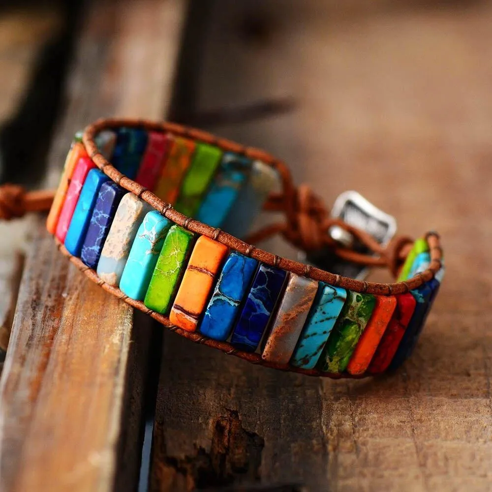 Chakra Bracelet Jewelry Handmade Multi Color Natural Stone Tube Beads