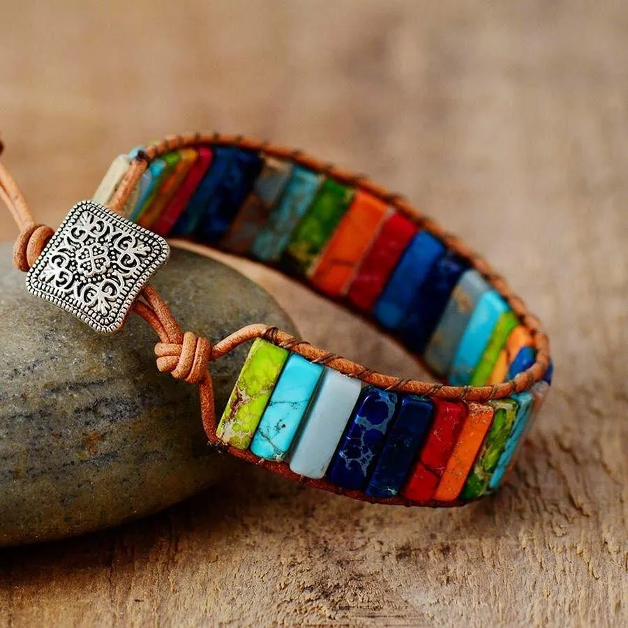Chakra Bracelet Jewelry Handmade Multi Color Natural Stone Tube Beads