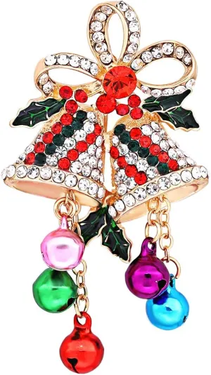 Christmas Brooch Pins Set Crystal Christmas Tree Snowflake Reindeer Jingle Bell Brooches Holiday Party Gift for Women Girls