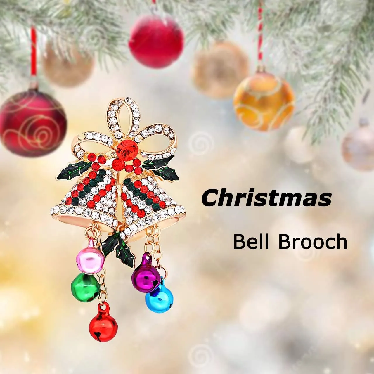 Christmas Brooch Pins Set Crystal Christmas Tree Snowflake Reindeer Jingle Bell Brooches Holiday Party Gift for Women Girls