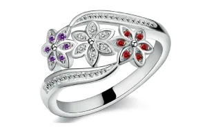Classic Elegant Silver Plated Crystal Three Colorful Flower Ring (8)