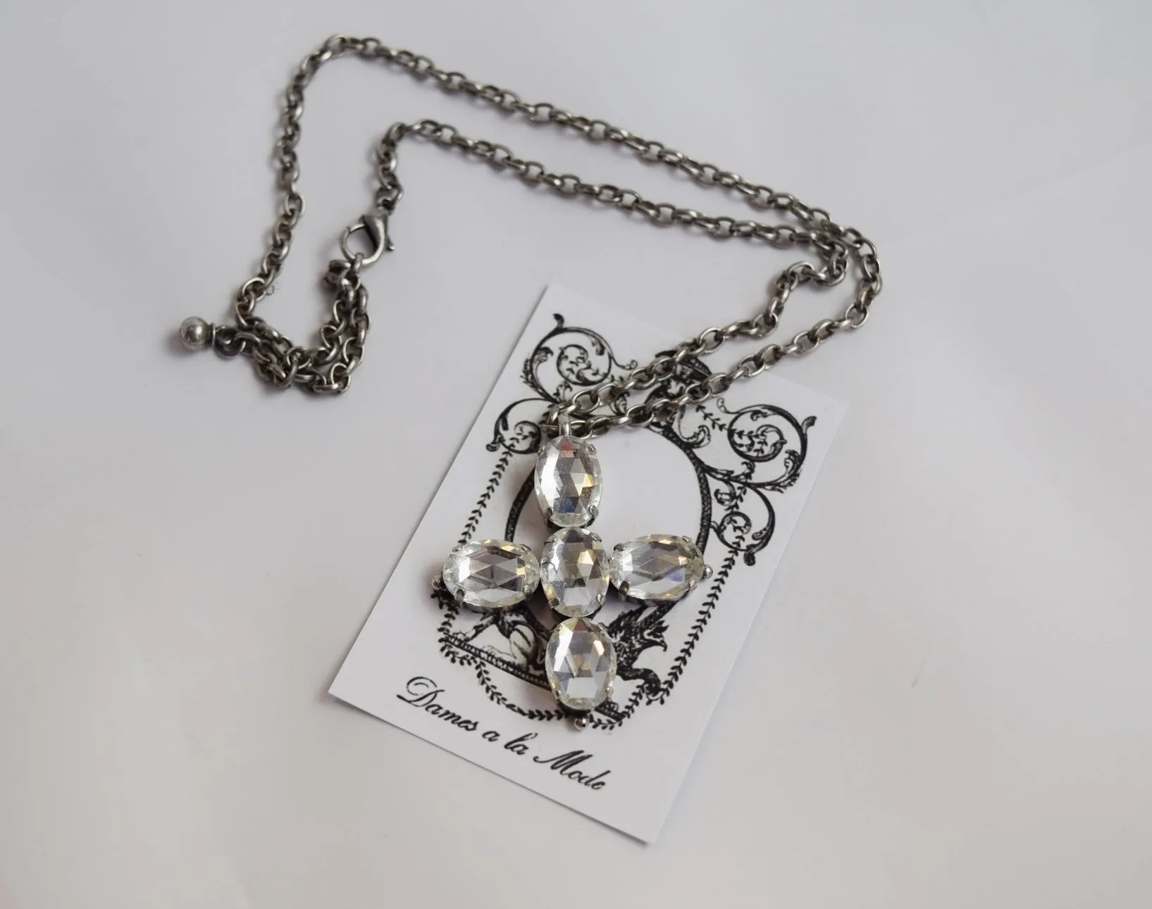 Clear Crystal Vauxhall Glass Cross Pendant or Necklace