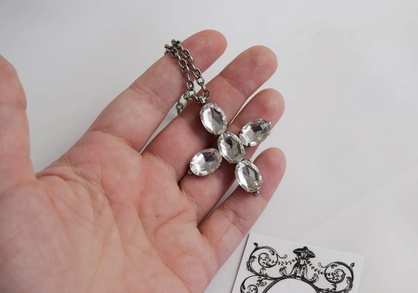 Clear Crystal Vauxhall Glass Cross Pendant or Necklace