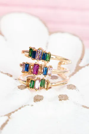 Colorful Cubic Zirconia Goldtone Trifecta Cuff Ring