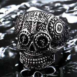 Colorful Gothic Gold Carving Kapala Skull Rings