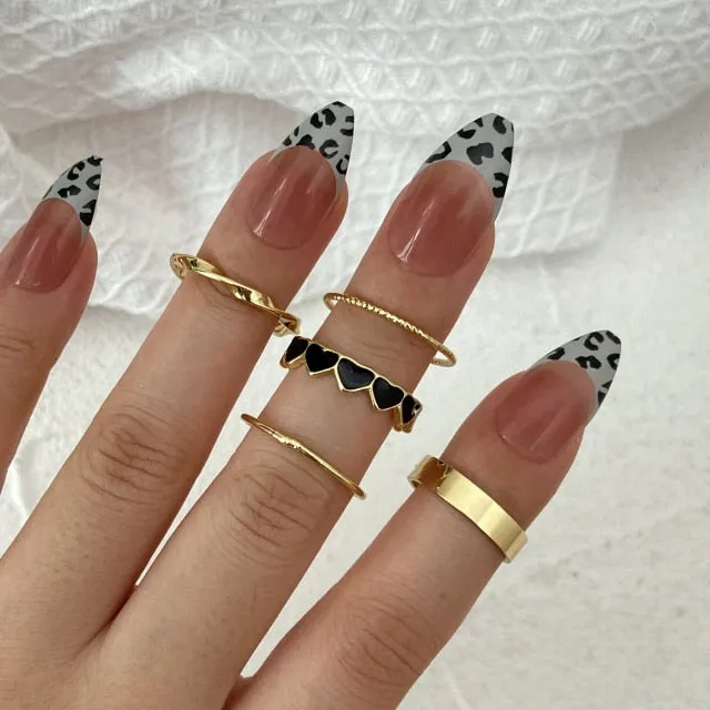 Colorful Heart Y2K Ring Set