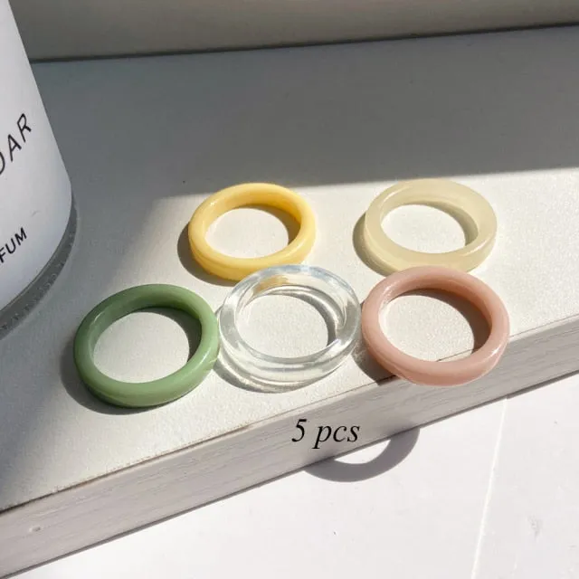 Colorful Heart Y2K Ring Set