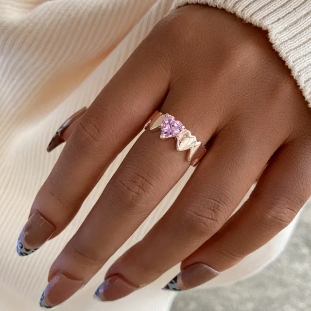 Colorful Heart Y2K Ring Set
