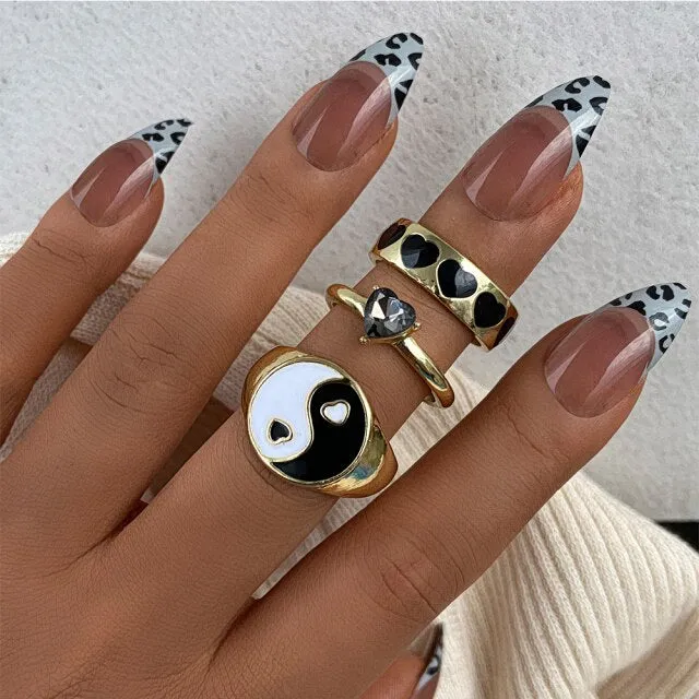 Colorful Heart Y2K Ring Set