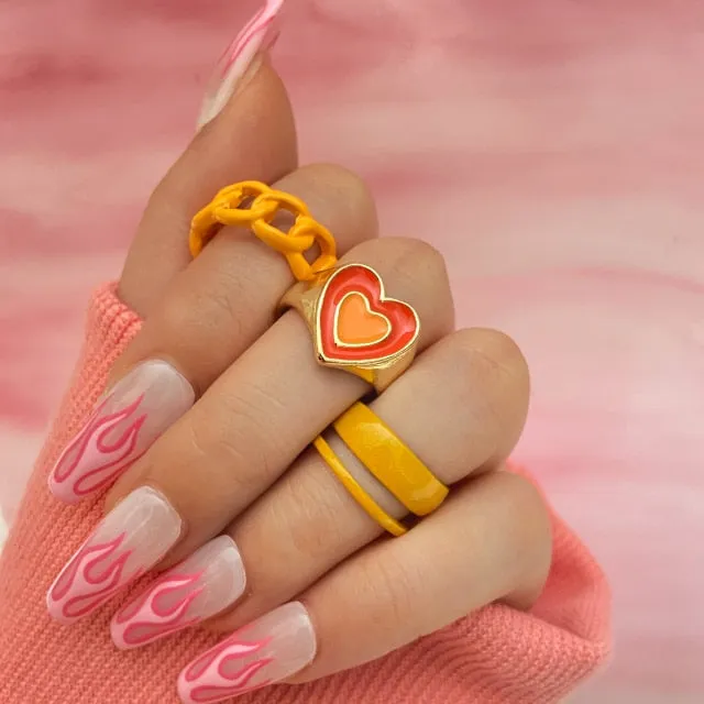 Colorful Heart Y2K Ring Set