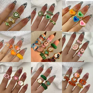 Colorful Heart Y2K Ring Set