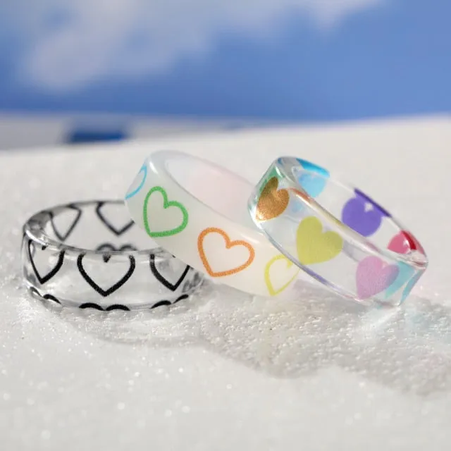 Colorful Heart Y2K Ring Set