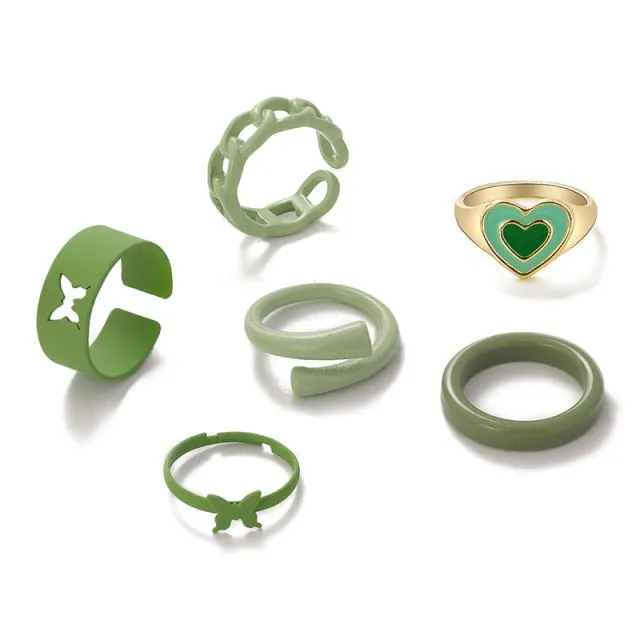 Colorful Heart Y2K Ring Set