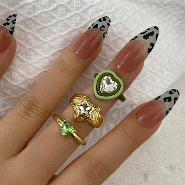Colorful Heart Y2K Ring Set