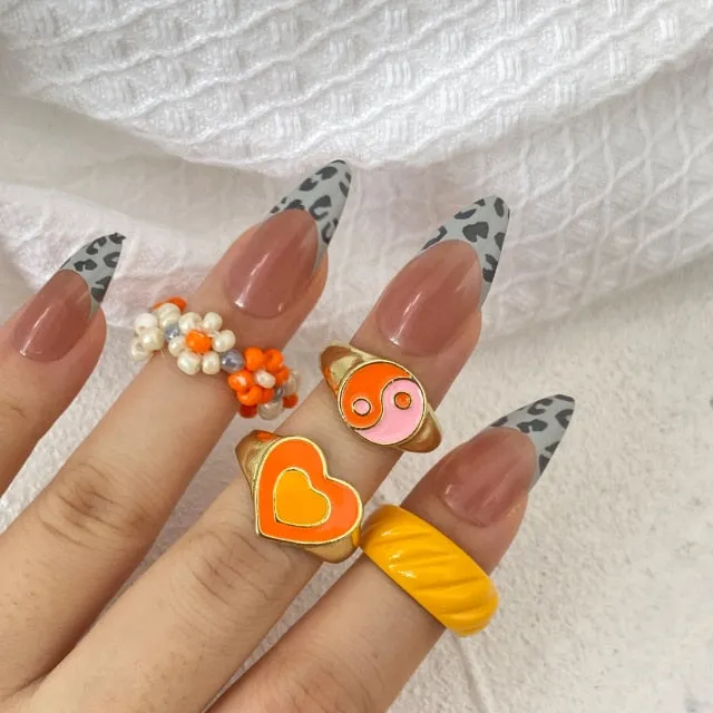 Colorful Heart Y2K Ring Set