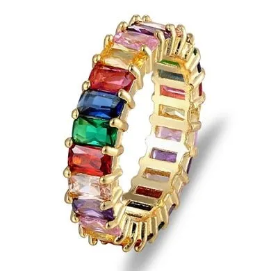 Colorful Rainbow CZ Gold Ring For Women
