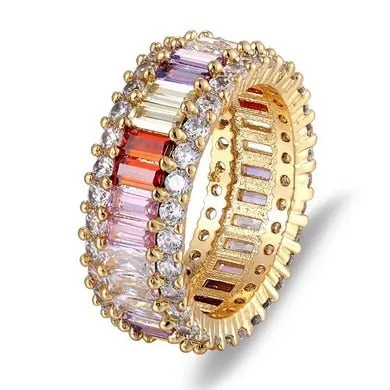 Colorful Rainbow CZ Gold Ring For Women
