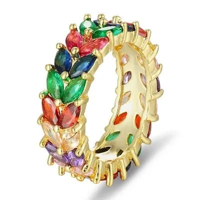 Colorful Rainbow CZ Gold Ring For Women