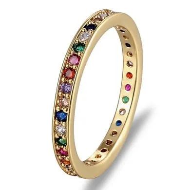 Colorful Rainbow CZ Gold Ring For Women