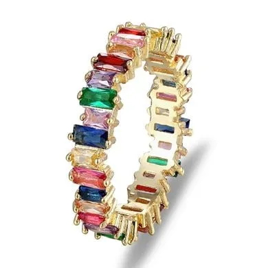 Colorful Rainbow CZ Gold Ring For Women