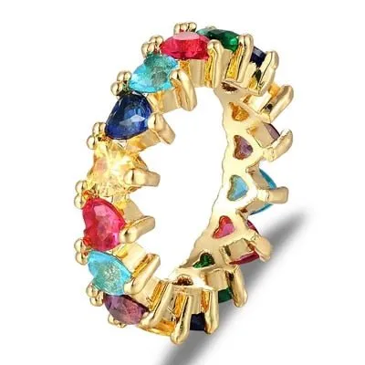 Colorful Rainbow CZ Gold Ring For Women