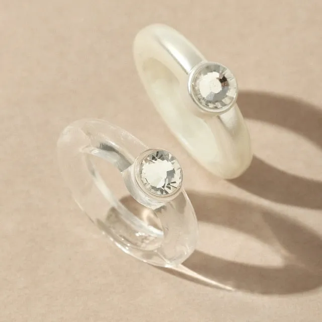 Colorful Rectangle Rhinestone Minimalist Geometry Rings