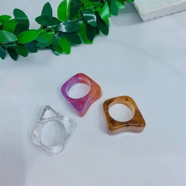 Colorful Rectangle Rhinestone Minimalist Geometry Rings